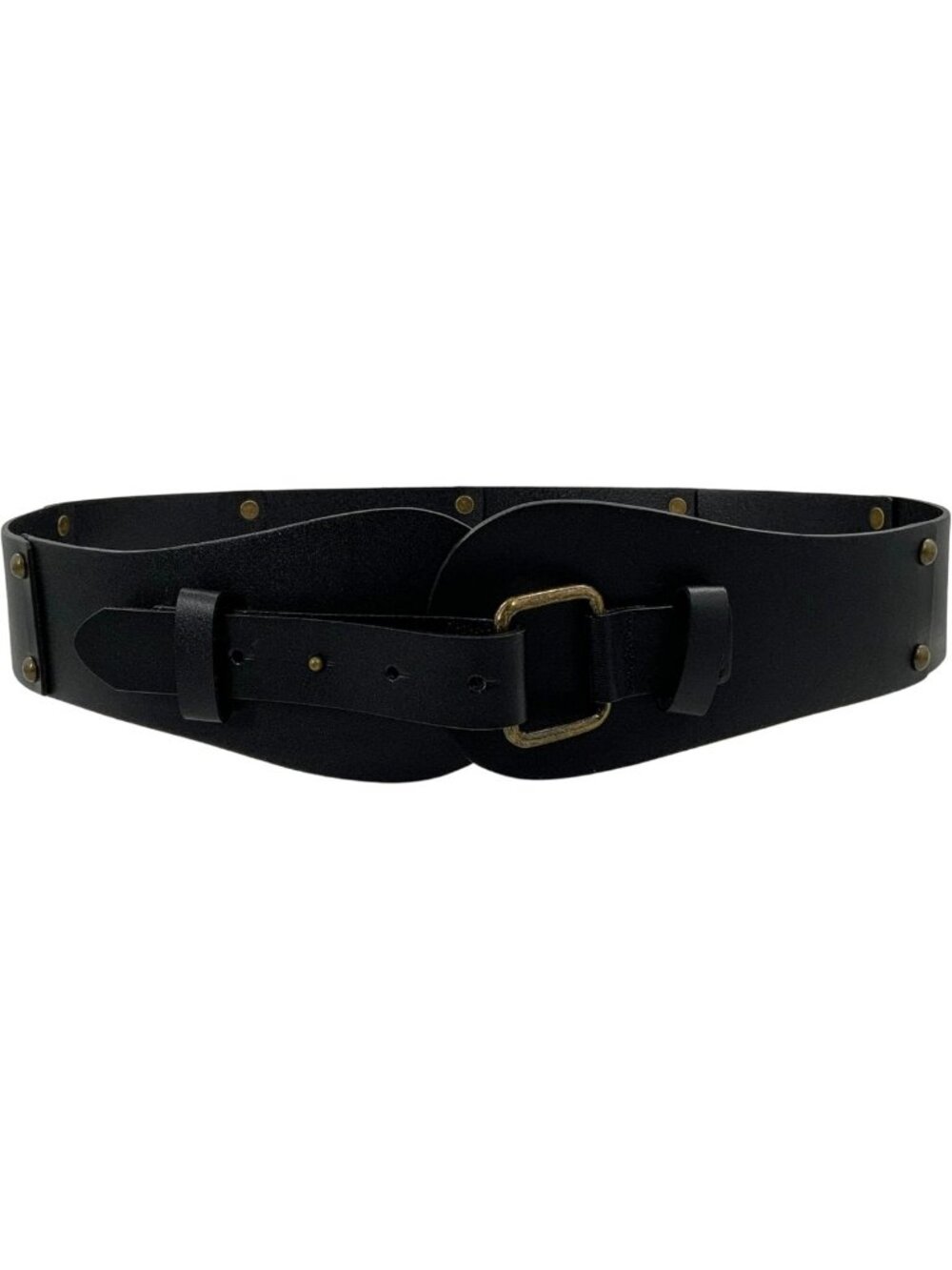 Boho High Waist Studded Leather Dress Belt | Antique Brass Circle Design
